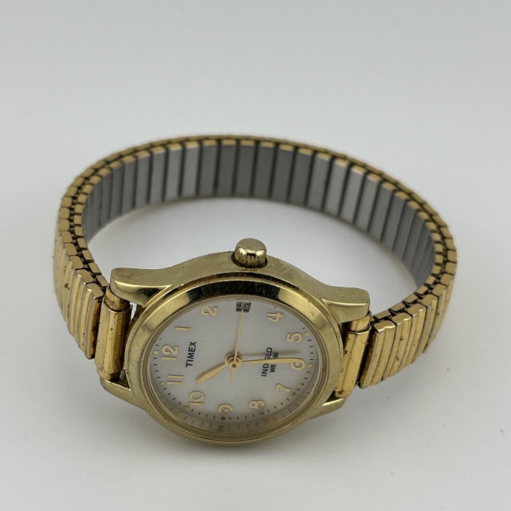Timex Indiglo Watch Women 25mm Gold Case MOP Dial Stretch Band-‎ New Battery - Picture 4 of 8